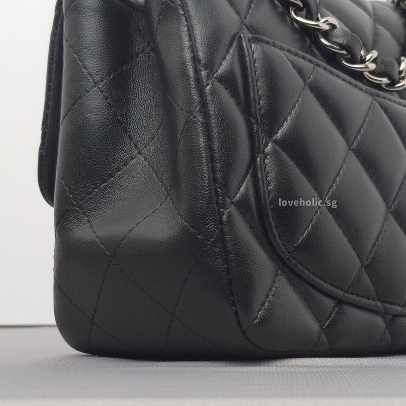 Classic Flap Mini Square | Black Lambskin Silver Hardware