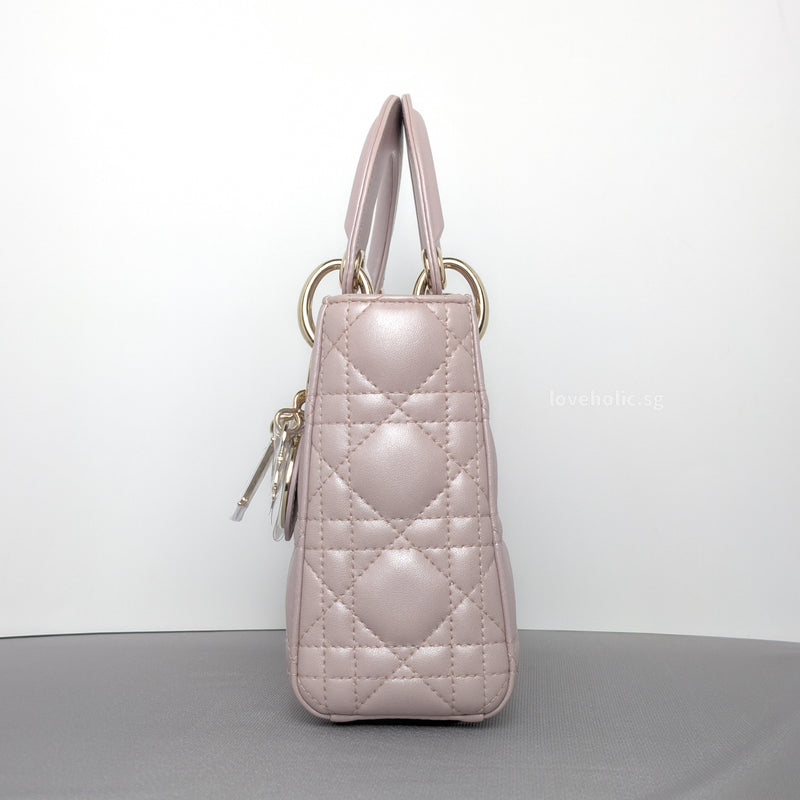Lady Dior Mini | Pearlescent Lotus Pink Lambskin Light Gold Hardware