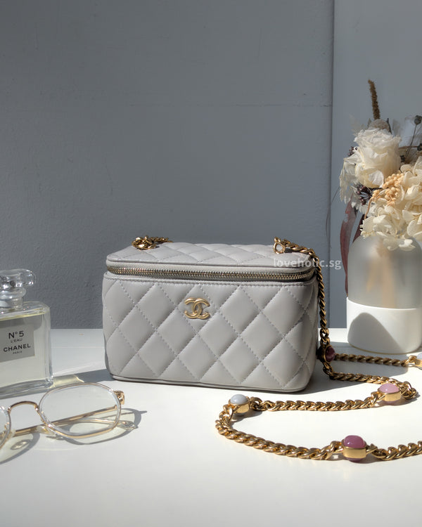 Chanel Vanity Bag Jewels on Chain | 22B Grey Lambskin Light Gold Hardware