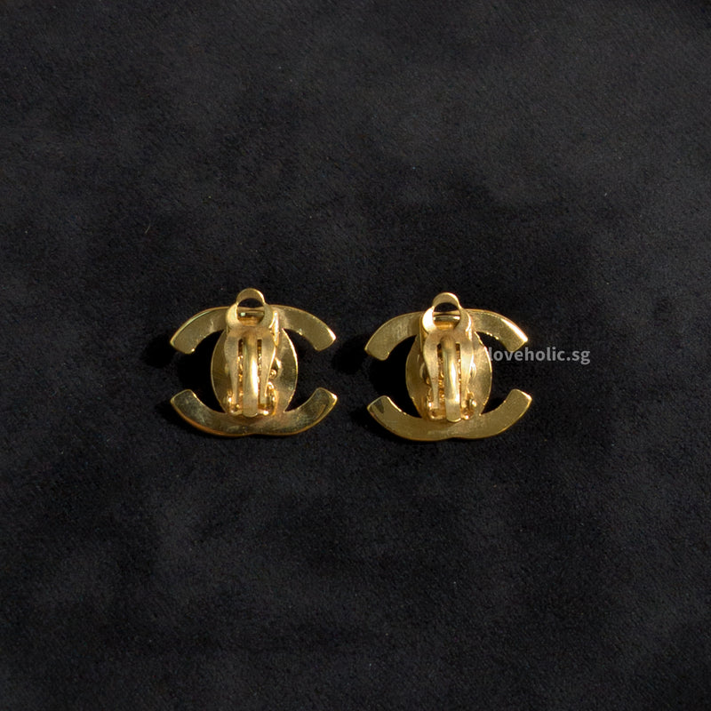 Chanel Vintage Earrings 1995 CC Turnlock | Clip On  24K Gold Hardware-whitebackground