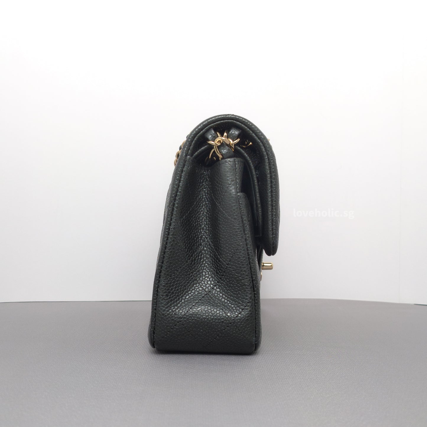Chanel Classic Flap Small | 18S Dark Grey Caviar Light Gold Hardware-details