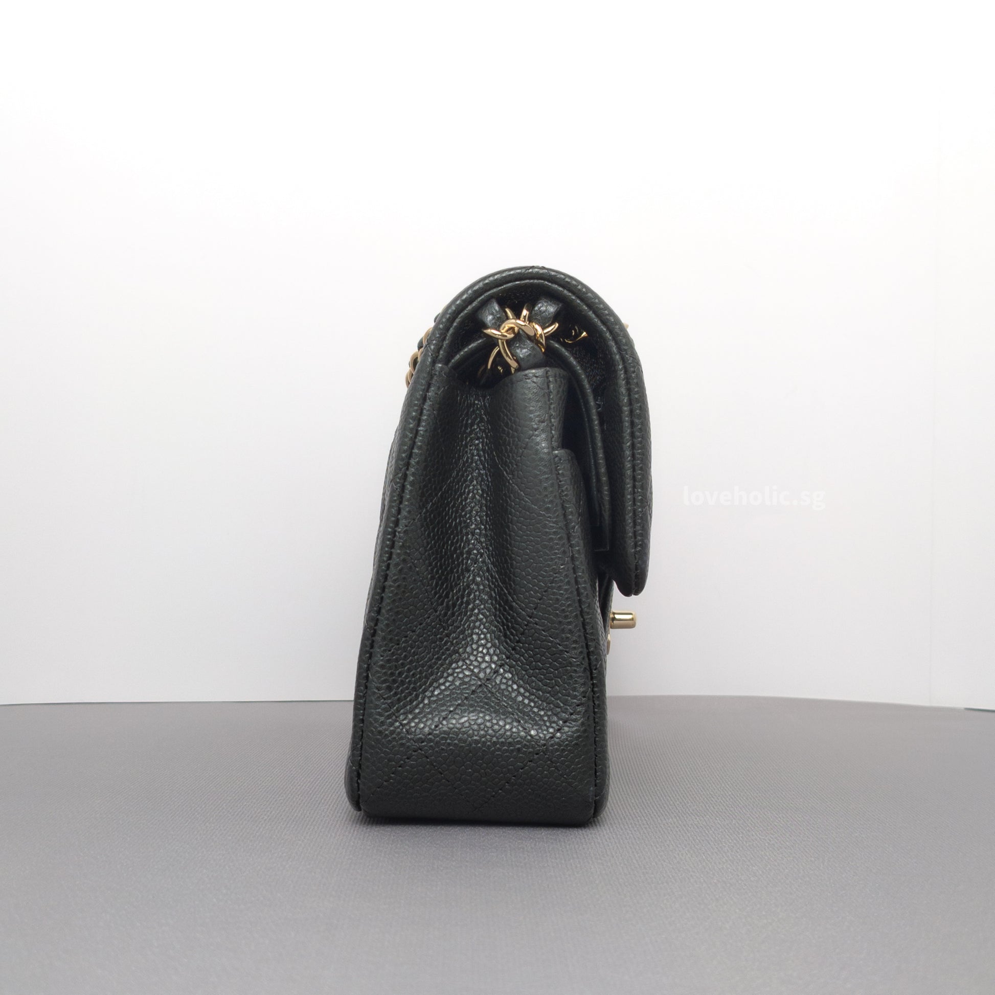 Chanel Classic Flap Small | 18S Dark Grey Caviar Light Gold Hardware-details