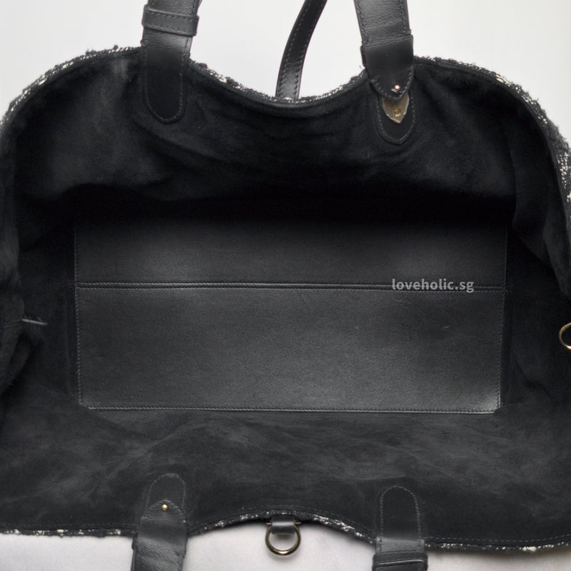 Large Toujours | Black Tweed with White Cannage Motif Light Gold Hardware