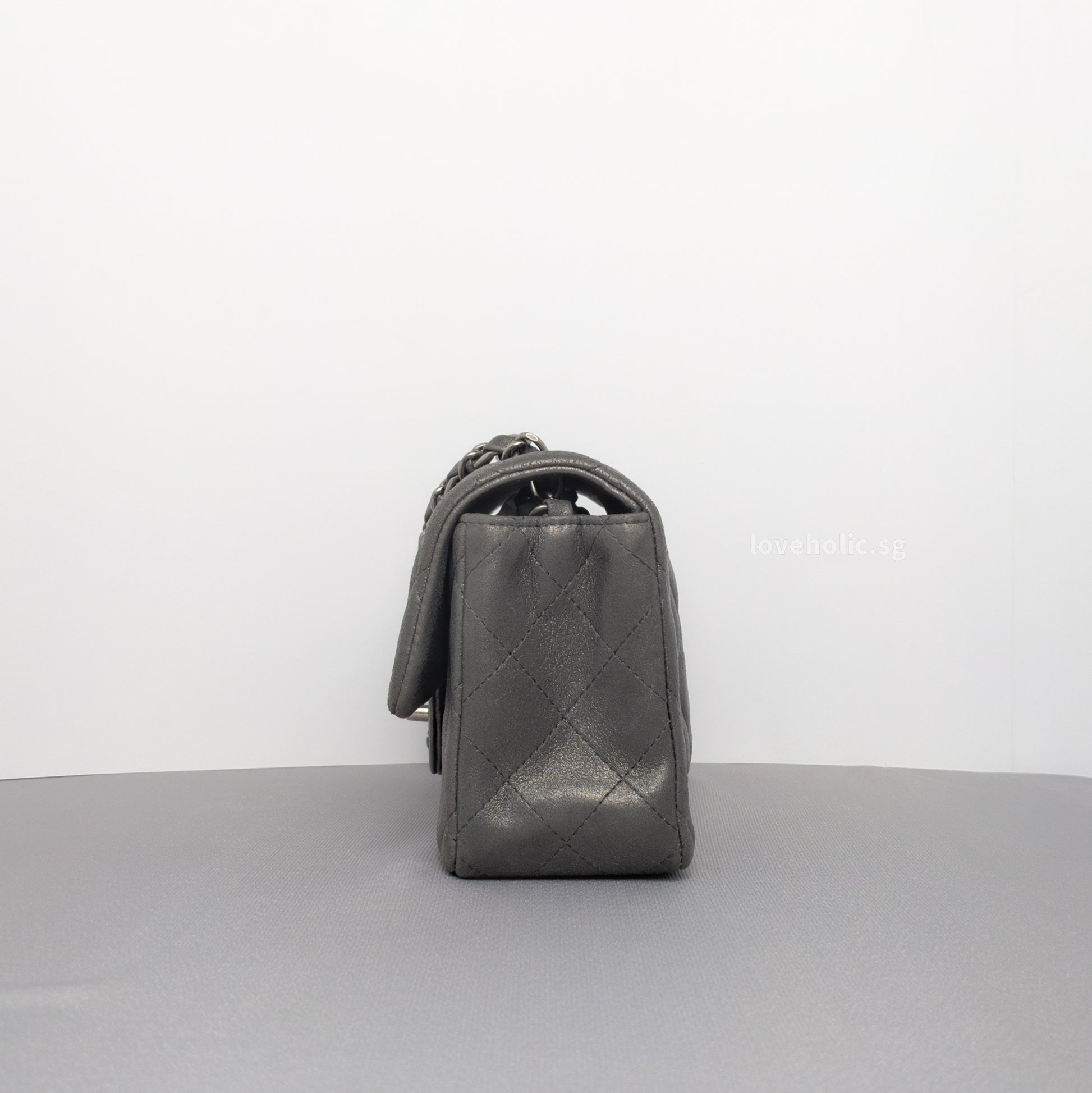 Chanel Classic Flap Mini Rectangle | Grey Goatskin Ruthenium Hardware-details