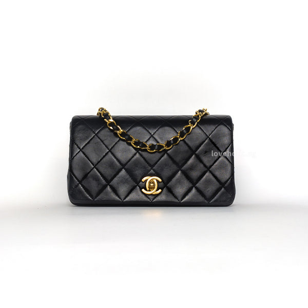 Chanel Vintage Full Flap Bag Mini | Black Lambskin Gold Hardware