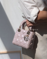 Dior Lady Dior Mini | Pearlescent Lotus Pink Lambskin Light Gold Hardware-modelshots