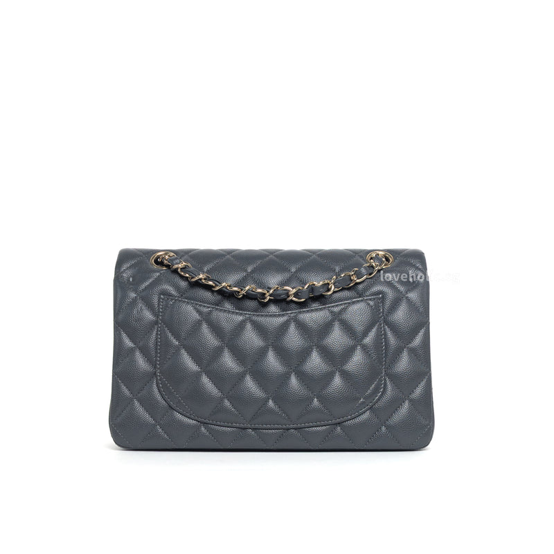 Chanel Classic Flap Small | 21B Dark Grey Caviar Light Gold Hardware