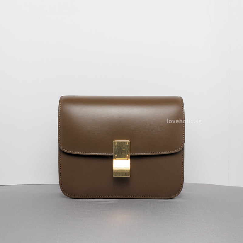 Celine Box Teen | Camel Calfskin Brushed Gold Hardware-whitebackground