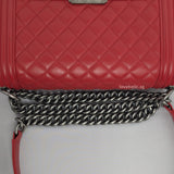 Chanel Boy Old Medium | Red Lambskin Ruthenium Hardware