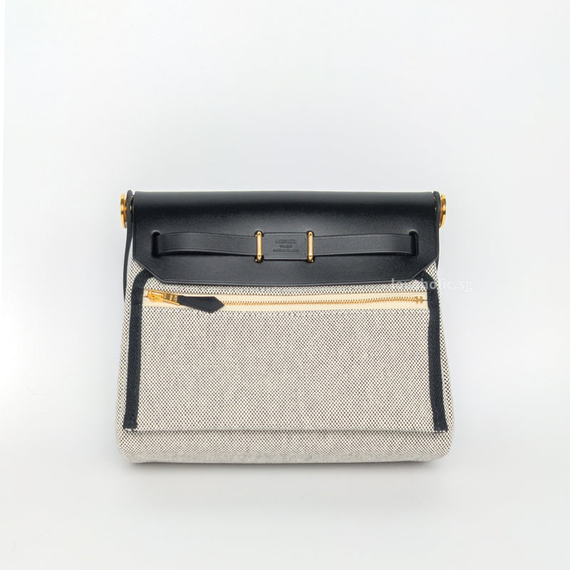 Hermes Herbag 20 | Ecru Black/Black Gold Hardware-back