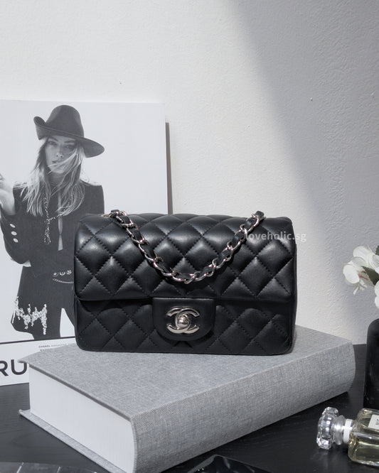 Chanel Classic Flap Mini Rectangle | Black Lambskin Silver Hardware-main