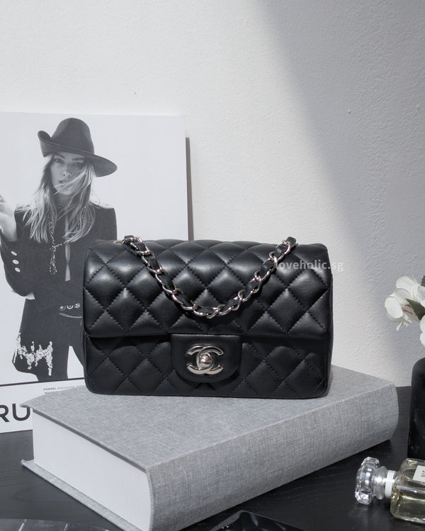 Chanel Classic Flap Mini Rectangle | Black Lambskin Silver Hardware-main