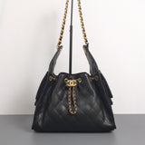 Chanel 25 | Black Grained Calfskin Gold Hardware-whitebackground