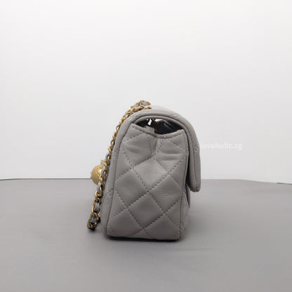 Pearl Crush Mini Rectangle 22B Light Grey Lambskin Brushed Gold Hardware