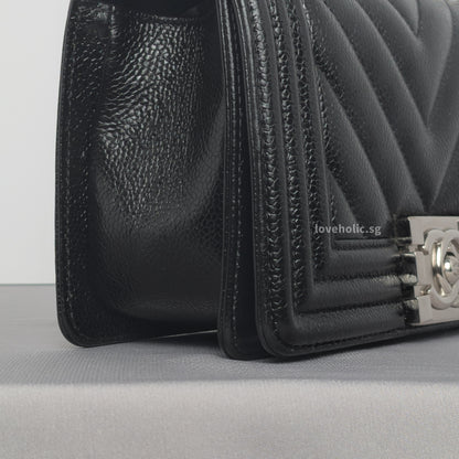 Boy Chevron Small | Black Caviar Silver Hardware