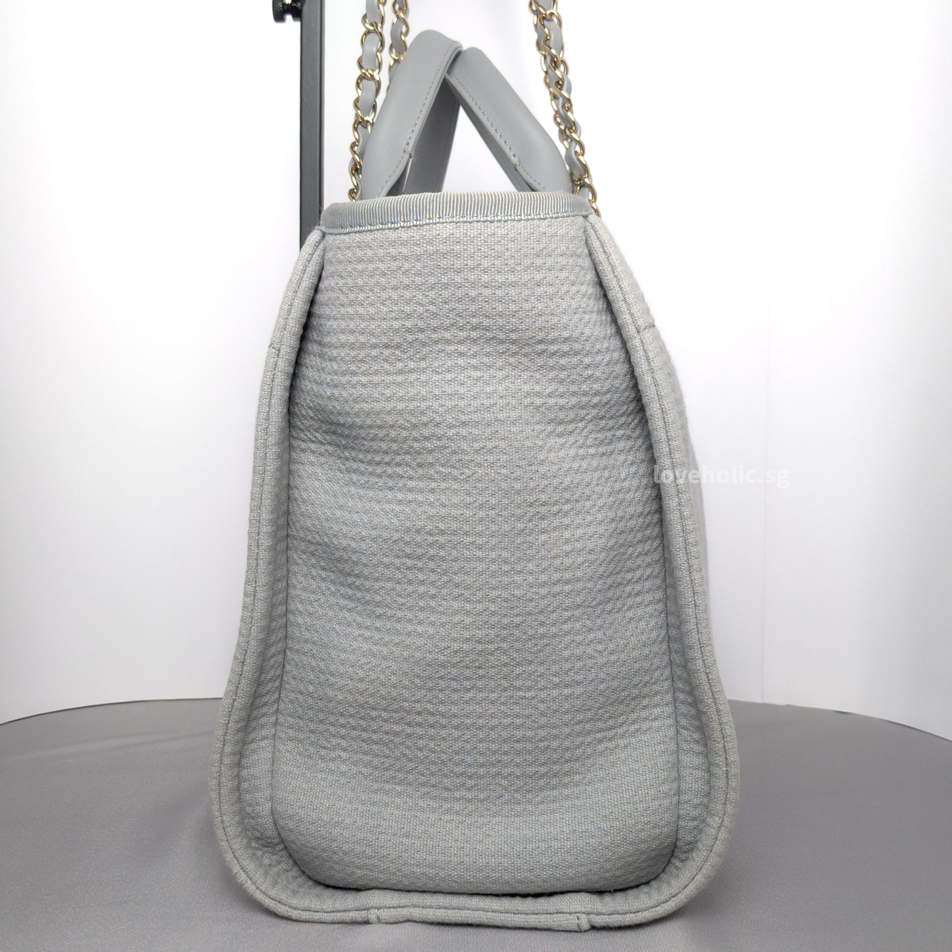 Chanel Deauville Shopping Tote 23B Grey Canvas Silver Hardware-details