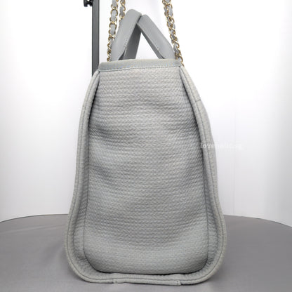 Chanel Deauville Shopping Tote 23B Grey Canvas Silver Hardware-details