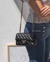 Chanel Classic Flap Mini Rectangle | 18B Black Caviar Light Gold Hardware-modelshots