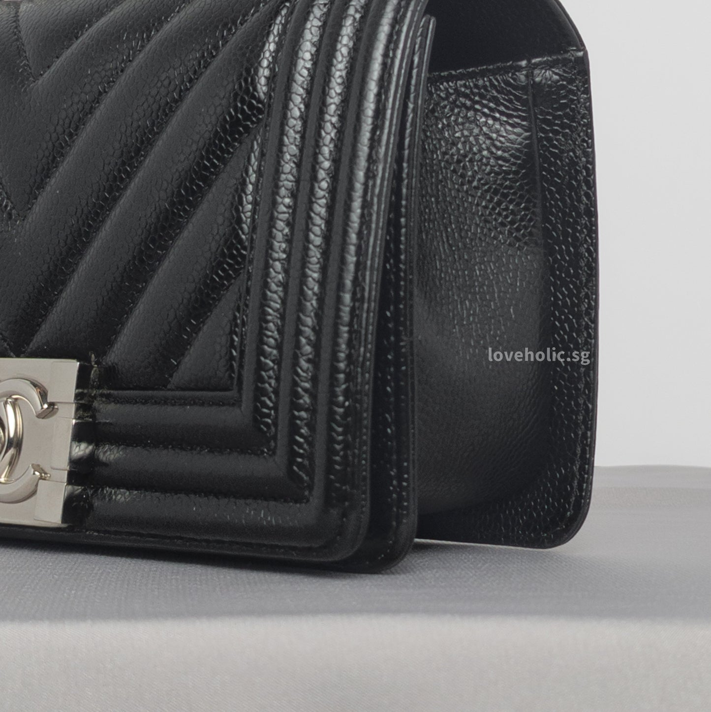 Boy Chevron Small | Black Caviar Silver Hardware