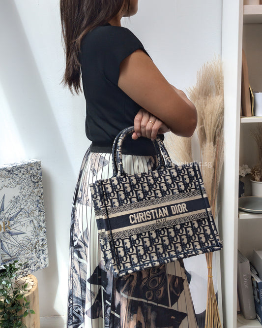 Book Tote Small | Blue Dior Oblique  Embroidery