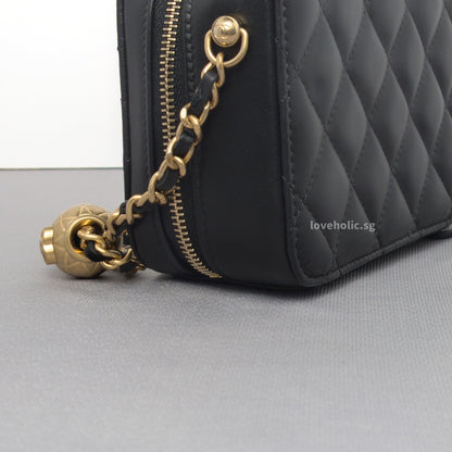 Camera Bag Mini with Pearl Crush | Black Lambskin Brushed Gold Hardware