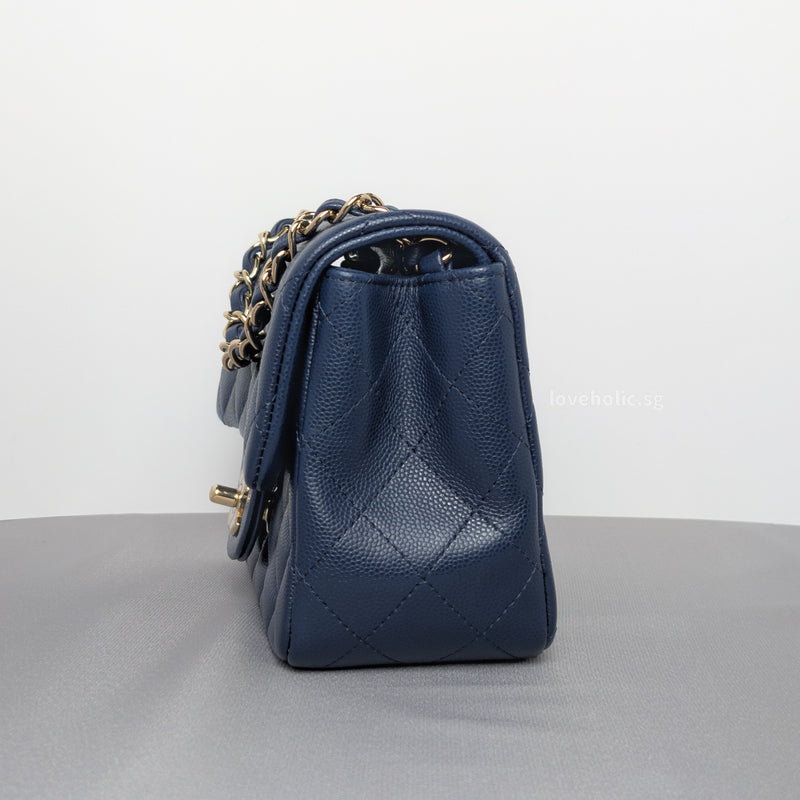 Chanel Classic Flap Mini Square | 17B Navy Blue Caviar Light Gold Hardware-details