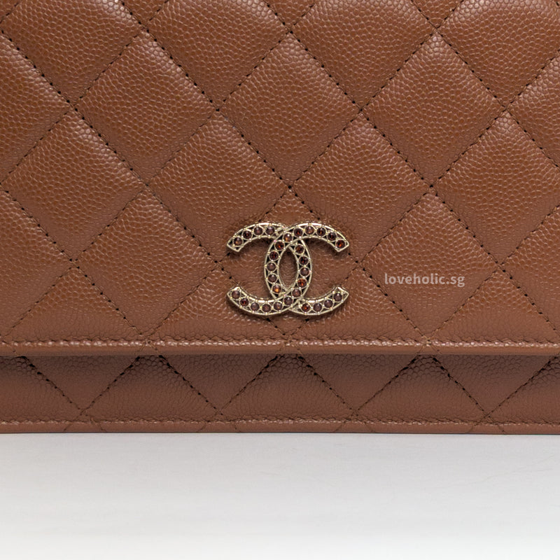 Chanel Wallet On Chain 23A Dark Brown/Caramel Caviar Light Gold Hardware