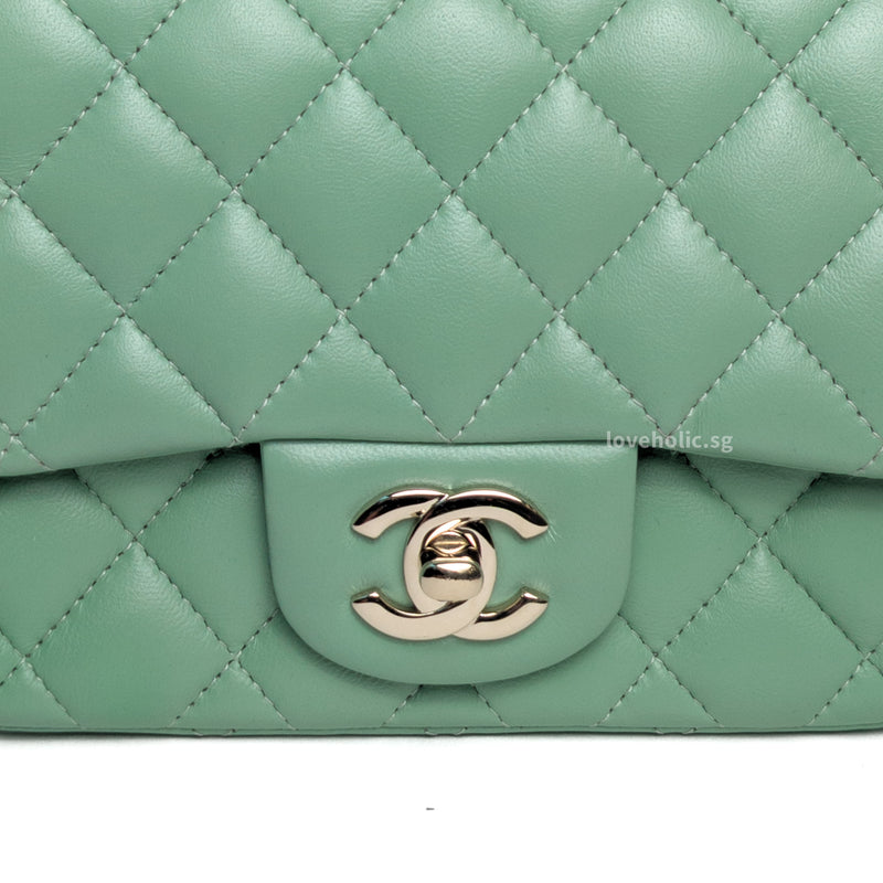 Chanel Classic Flap Mini Square | 21C Light Green Lambskin Light Gold Hardware