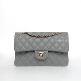 Chanel Classic Flap Small | Grey Caviar Light Gold Hardware-whitebackground