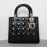 Dior My Lady Dior Medium | Black Patent Leather Light Gold Hardware-whitebackground
