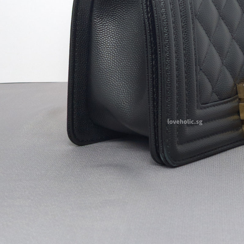 Boy Small | Black Caviar Brushed Gold Hardware