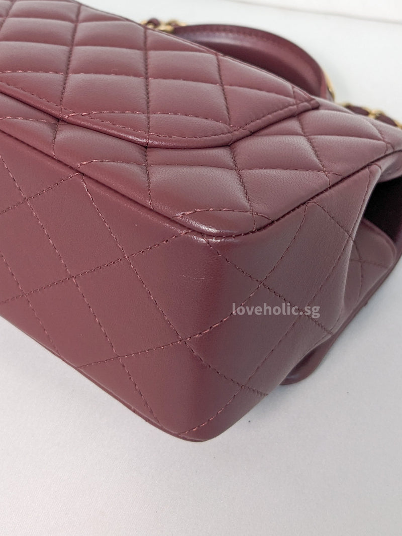 Chanel Mini Rectangle with Top Handle  | 22P Burgundy Lambskin Gold Hardware
