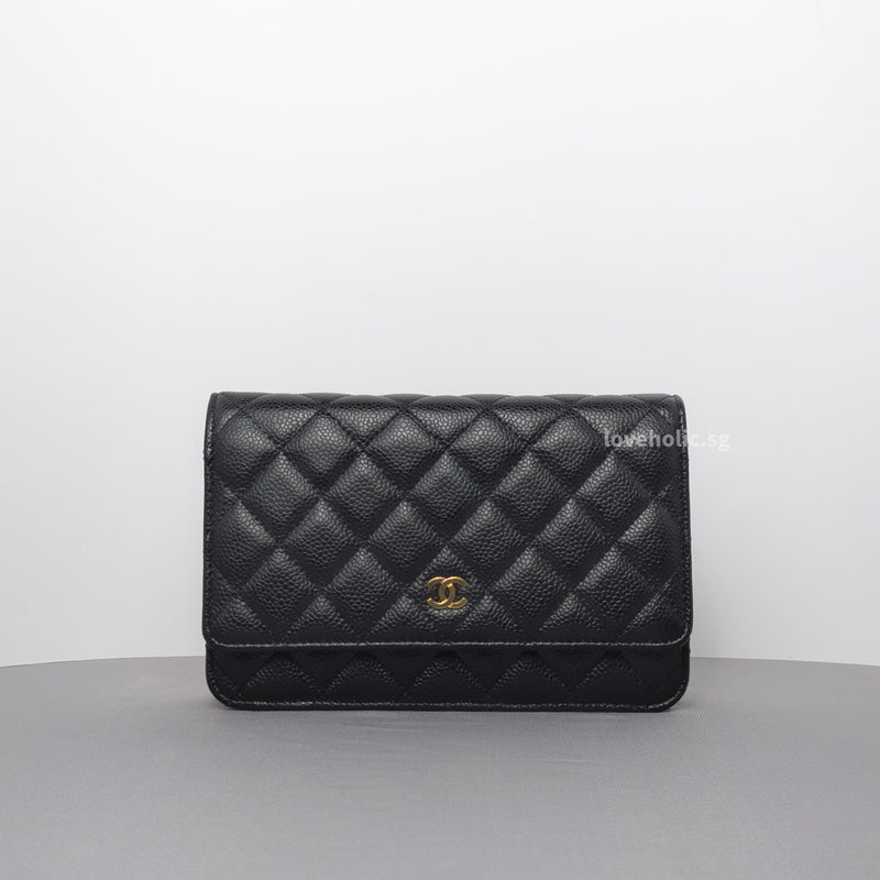 Chanel Wallet On Chain Black Caviar Gold Hardware-whitebackground