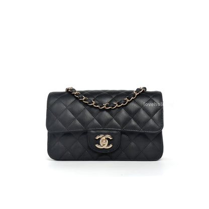 Chanel Mini Rectangle  | 17C Black Caviar Light Gold Hardware-whitebackground
