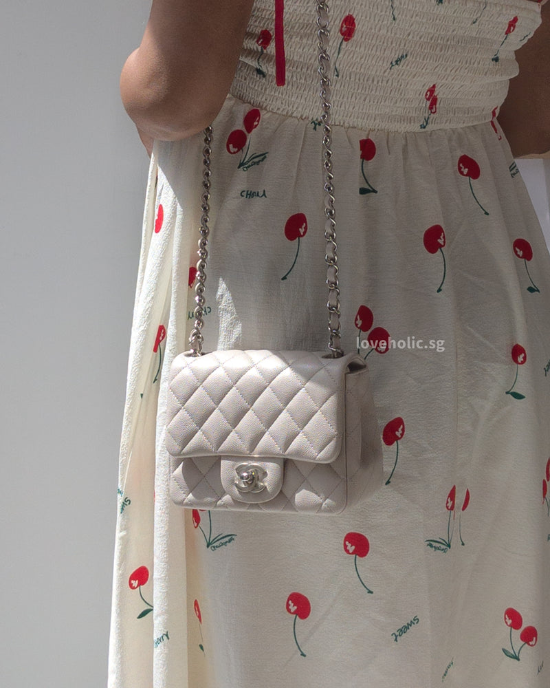 Chanel Classic Flap Mini Square | 18B Ivory Caviar Silver Hardware-modelshots