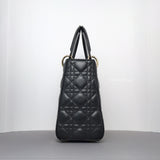 Dior Lady Dior Medium | Black Lambskin Gold Hardware-details