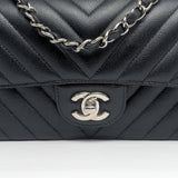 Chanel Classic Flap Chevron Mini Rectangle | 17S Black Caviar Silver Hardware