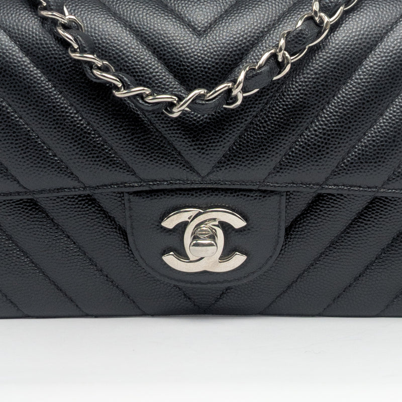 Chanel Classic Flap Chevron Mini Rectangle | 17S Black Caviar Silver Hardware