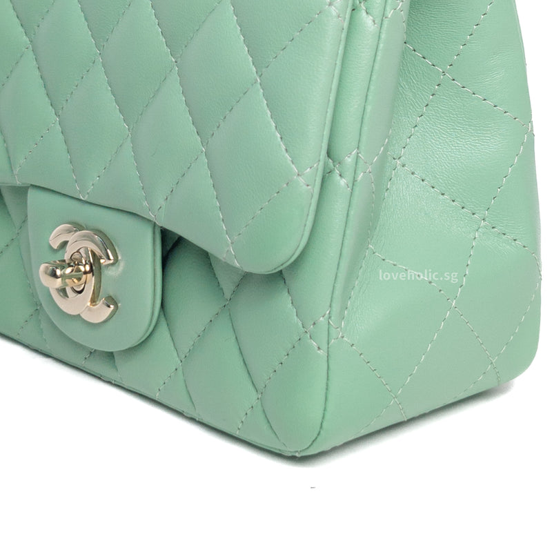 Chanel Classic Flap Mini Square | 21C Light Green Lambskin Light Gold Hardware