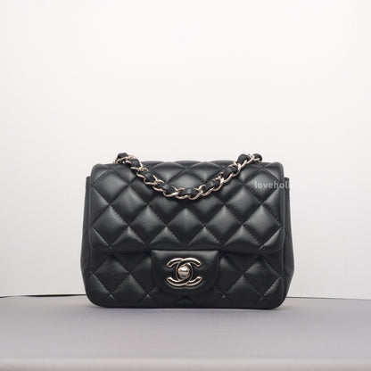 Chanel Classic Flap Mini Square | Black Lambskin Silver Hardware-whitebackground