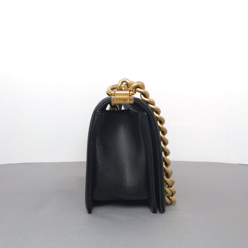 Boy Small | Black Caviar Brushed Gold Hardware