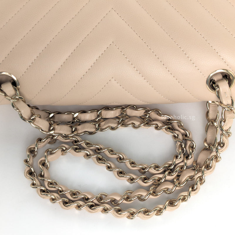 Chanel Classic Flap Chervon Small | 21S Light Beige Caviar Gold Hardware