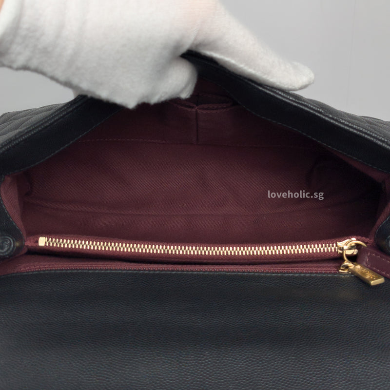 Coco Handle Medium | Black Caviar Brushed Gold Hardware