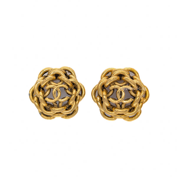 Chanel Vintage Earrings Camellia Clip On |   24K Gold Hardware-modelshots