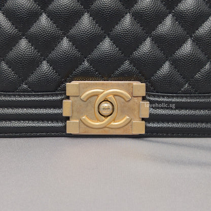 Boy Small | Black Caviar Brushed Gold Hardware