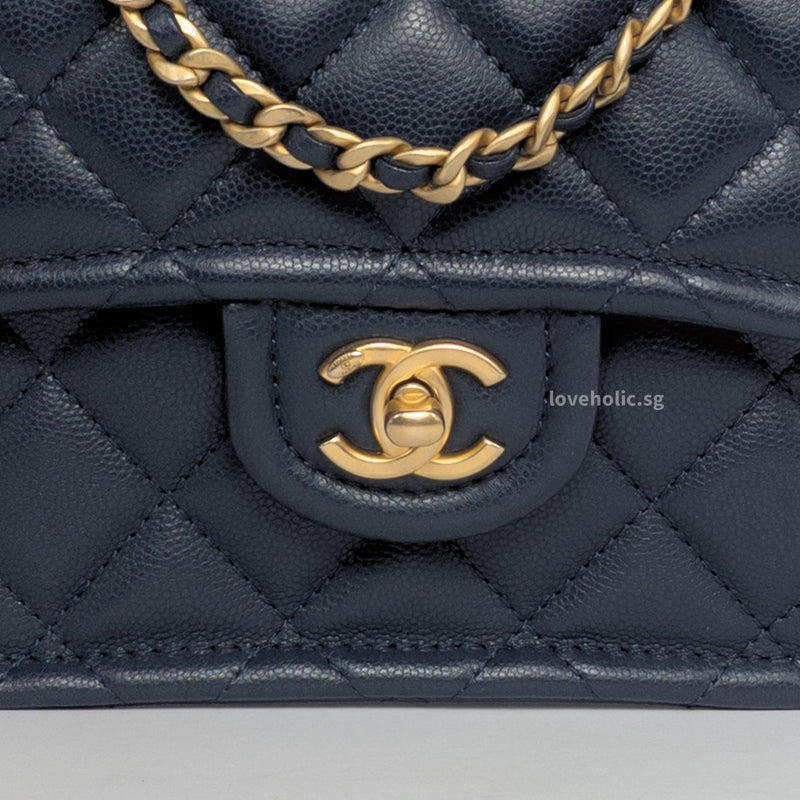 Chanel Sweet Mini Square Flap 21K Dark Blue/Navy  Caviar Brushed Gold Hardware