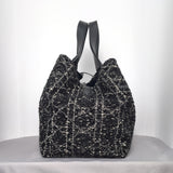Dior Large Toujours | Black Tweed with White Cannage Motif Light Gold Hardware-details