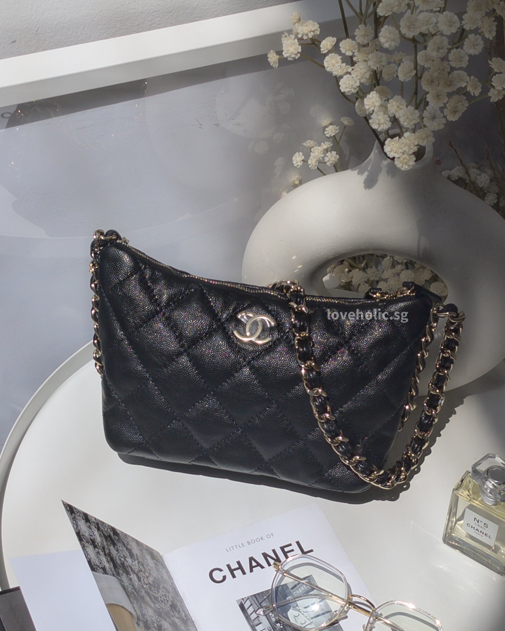 Chanel Hobo 24P Small | Black Caviar Gold Hardware-modelshots