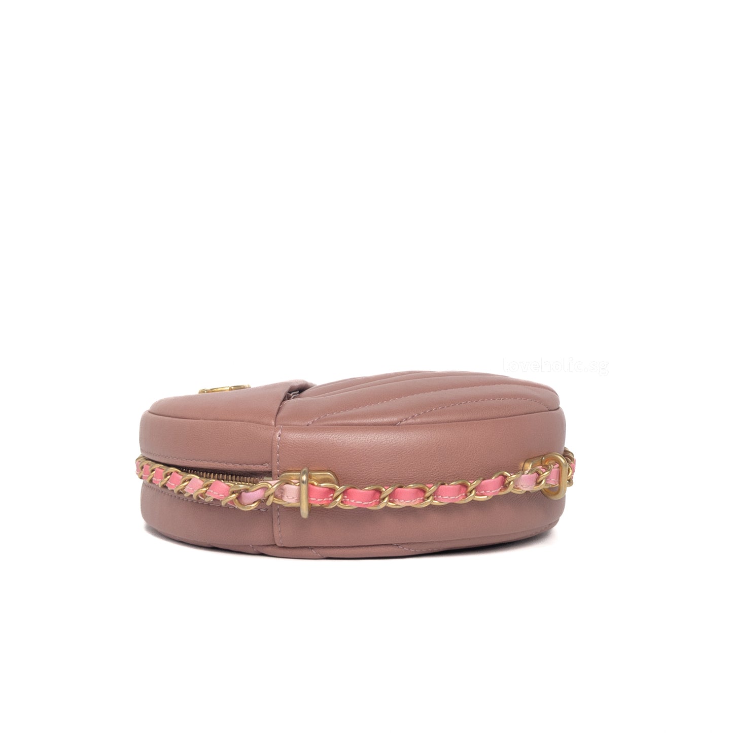 Chanel Round Clutch with Chain  | Pink Lambskin Brushed Gold Hardware-details