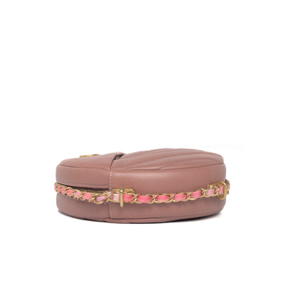 Chanel Round Clutch with Chain  | Pink Lambskin Brushed Gold Hardware-details